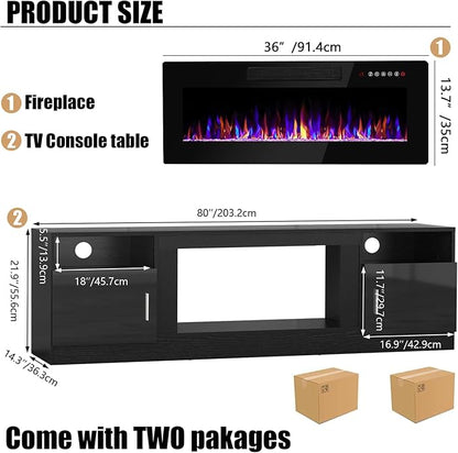 VITESSE TV Stand with 36" inch Electric Fireplace Up to 90" TVs, LED Light - Image 2