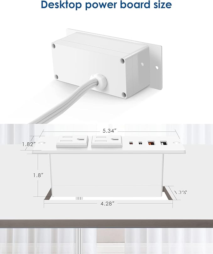 30W USB C Recessed Power Strip, Flat Plug Power Strip, 2 Outlets 4 USB Ports - Image 5