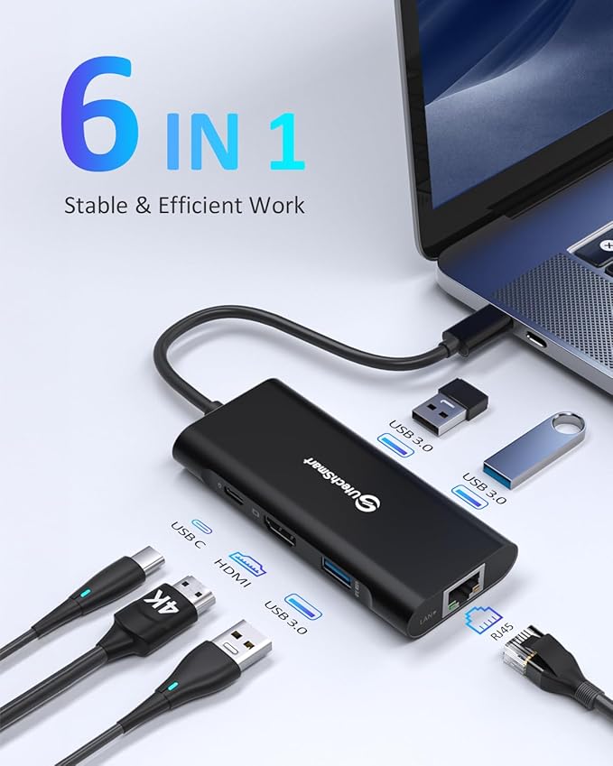 UtechSmart USB C Hub, Ethernet Multiport Adapter 6 in 1 USB C to HDMI Dock - Image 2