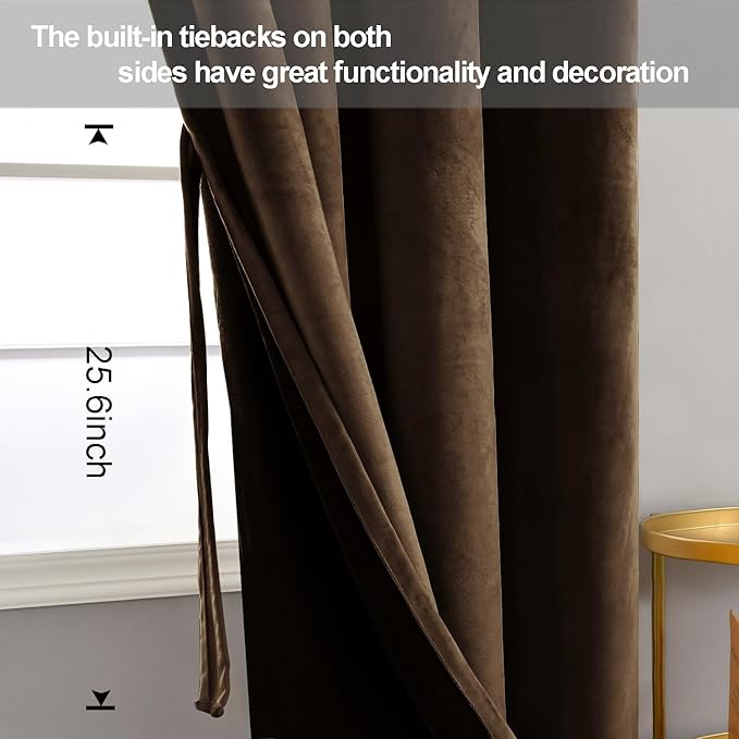 JIUZHEN Brown Velvet Curtains 72 inches Blackout Curtains - Image 4