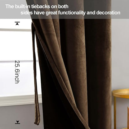 JIUZHEN Brown Velvet Curtains 72 inches Blackout Curtains - Image 4