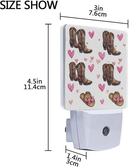 Pigsaly Led Night Light Cowgirl Hat Boots Pink Bow Hearts Night Light Plug in - Image 3