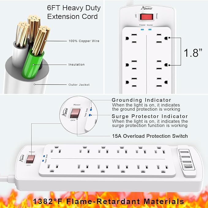Power Strip, ALESTOR Surge Protector - Image 6