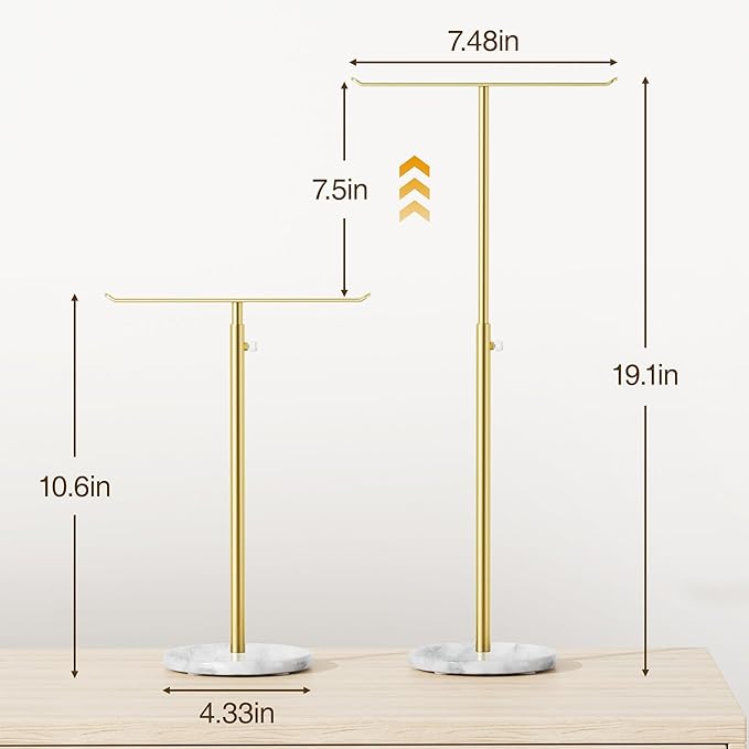 Josmimic Gold Necklace Holder Jewelry Organizer Stand – Adjustable Height T‑Bar - Image 6