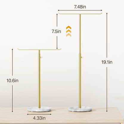 Josmimic Gold Necklace Holder Jewelry Organizer Stand – Adjustable Height T‑Bar - Image 6