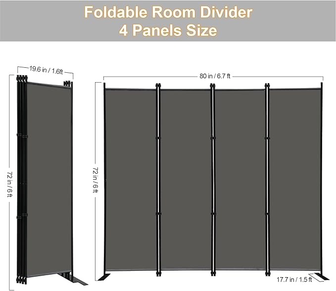 MAYOLIAH 4 Panel Room Divider Screen 6Ft Tall Foldable Privacy Dividers Indoor - Image 5