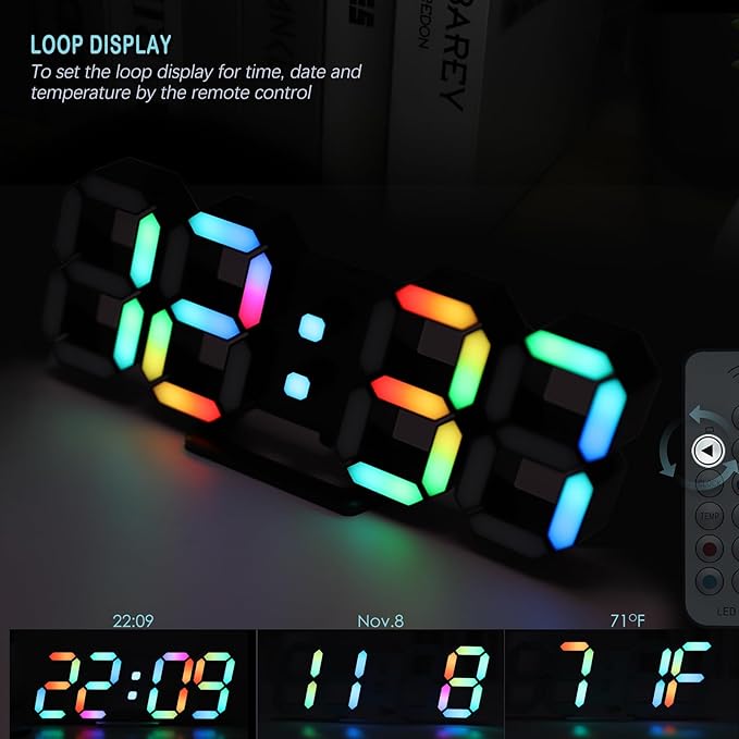 KOSUMOSU LED Digital Clock Neon Clock 9.7" Black Gaming Clock RGB LED Wall Clock - Image 5