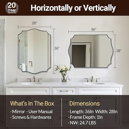 ANDY STAR Brushed Nickel Bathroom Mirror, 28x36 Inch Asymmetrical Wall Mirror - Image 2