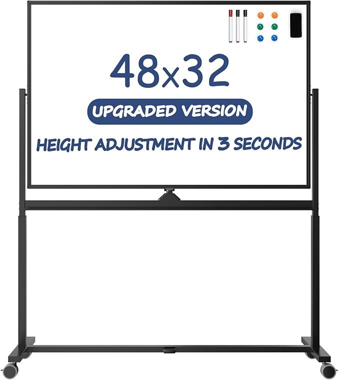 Rolling Whiteboard, 48 x 32 Inches Magnetic White Board by Tankee