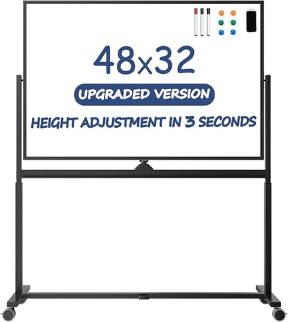 Rolling Whiteboard, 48 x 32 Inches Magnetic White Board by Tankee
