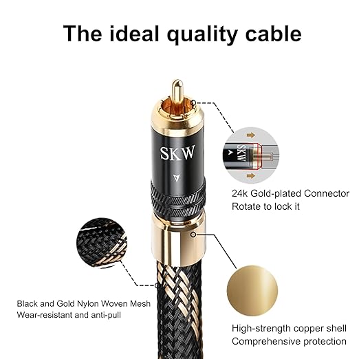SKW Audiophiles Subwoofer Lock RCA Cable RCA to RCA Multiple Shield - Image 2