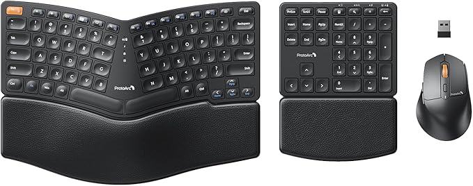 ProtoArc Ergonomic Keyboard Mouse, EKM04 2.4GHz USB Wireless Ergo Keyboard by ProtoArc