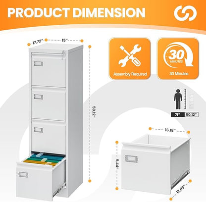 4 Drawer File Cabinet with Lock, Metal Filing Cabinets - Image 3