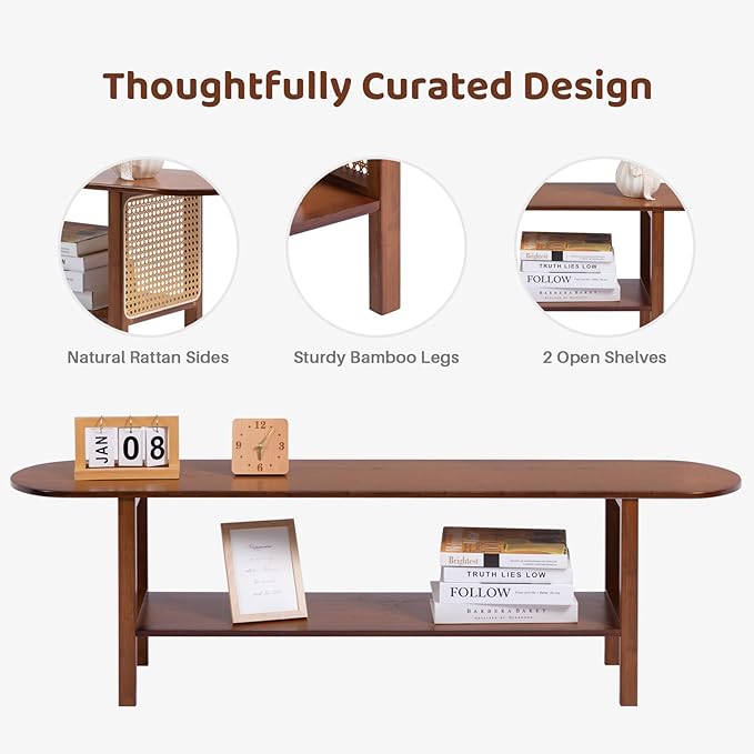 HollyHOME Bamboo TV Stand with Storage - Image 6