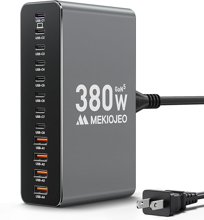 Aluminum Alloy 380W Charging Station Fast USB C Charger Block 12 Ports 65W by MEKIOJEO