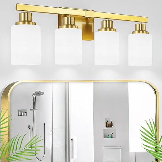 DIKAIDA 4-Light Gold Vanity Light, Modern Gold Bathroom Light Fixtures Over by DIKAIDALights