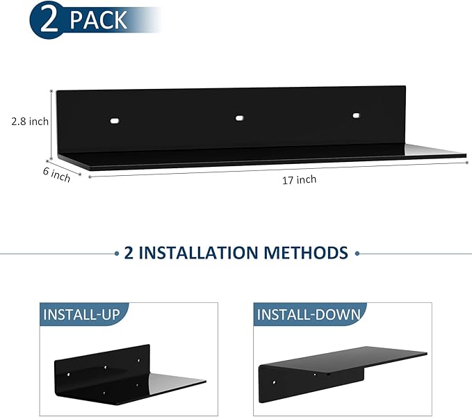 17 Inches Acrylic Wall Shelves 2 Pack, Floating Shelf - Image 3