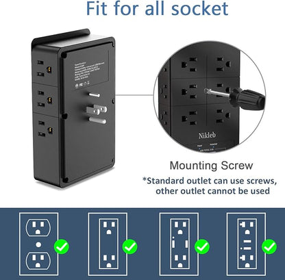 Surge Protector Wall Charger, 12 Wide AC Outlets Power Strip, 4 Ports USB - Image 4