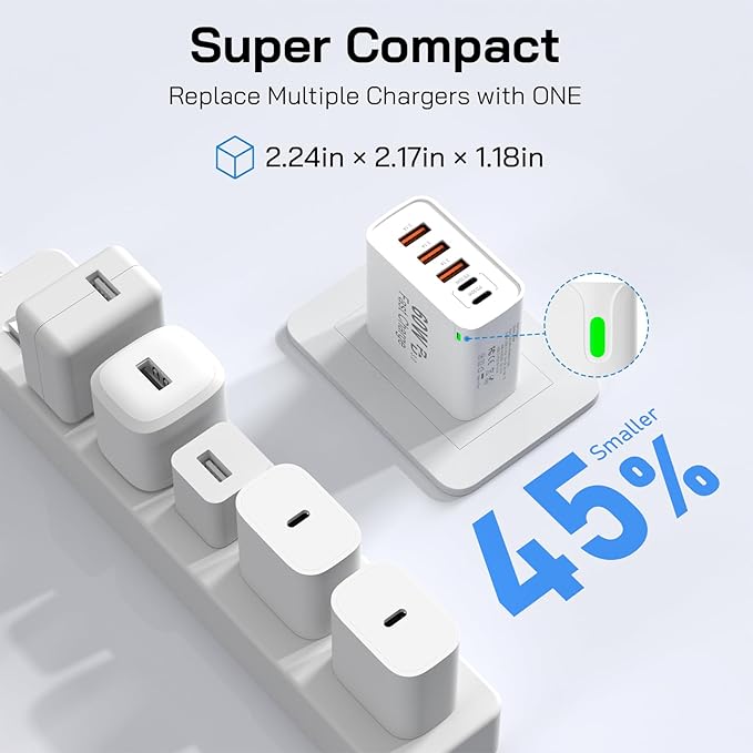 2Pack USB C Fast Charger Block, Total 60W 5-Port USB C Wall Charger - Image 7