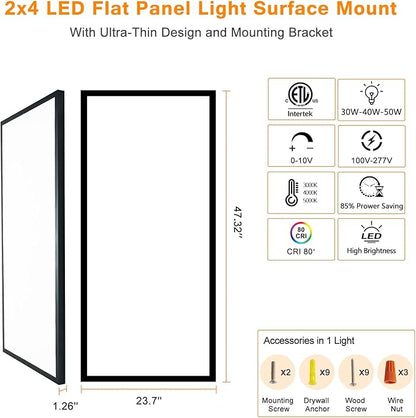 Mcacggo Black 2x4 FT LED Flat Panel Light Surface Mount 2 Pack, 0-10V Dimmable - Image 7