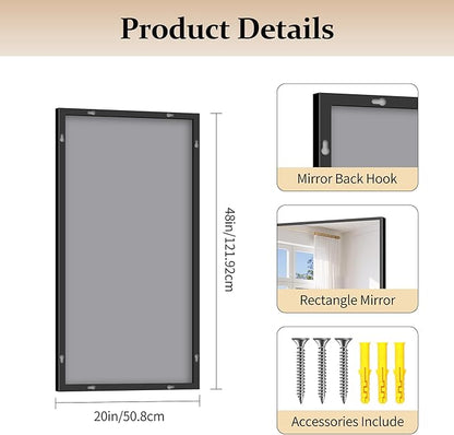 Black Bathroom Mirror for Wall, 20x40 Inch Rectangle Mirror - Image 5