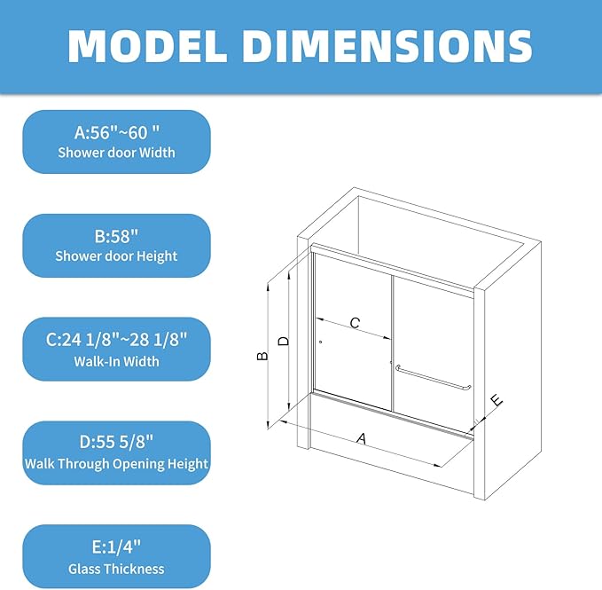Royal Guard 56-60" W x 58" H Semi-Frameless Sliding Shower Door - Image 9
