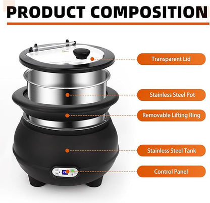 YUANHAO 8 Qt. Black Soup Kettle Warmer - 120V - Image 6