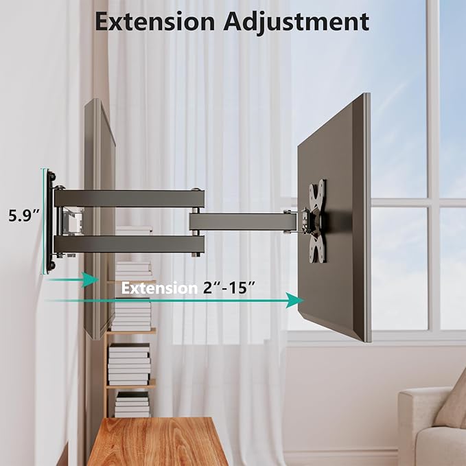 WALI TV Wall Mount Articulating LCD Monitor Full Motion 15 inch Extension Arm - Image 5