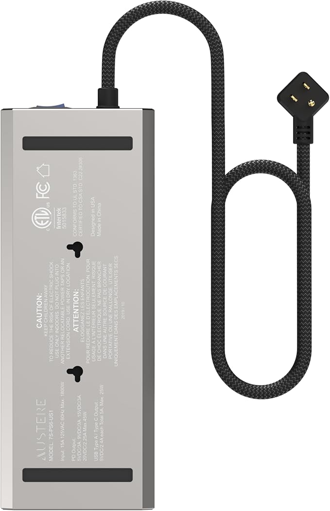 Austere VII Series, 6 Outlet Surge Protector Power Strip, 4000 Joules, Isolated - Image 2