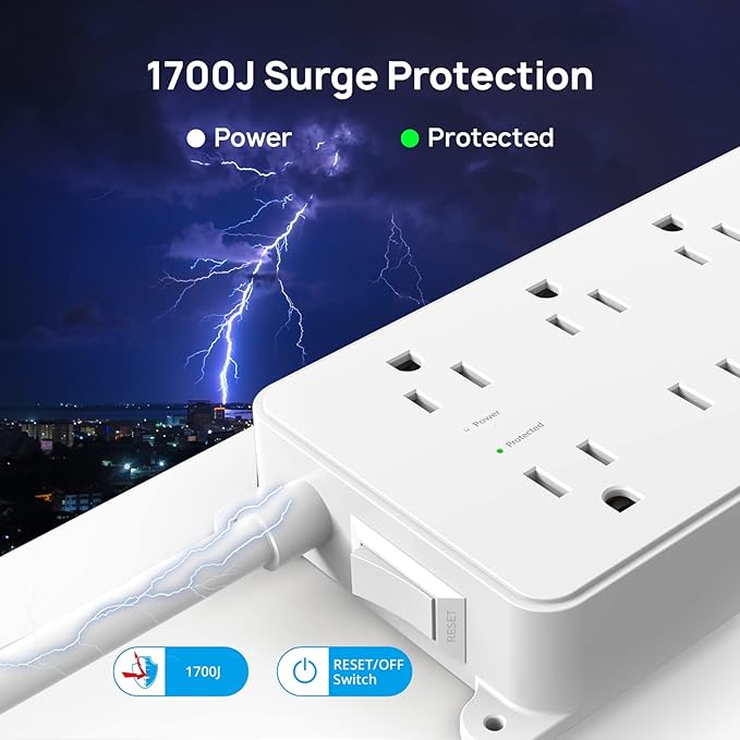 TROND Surge Protector Power Strip Flat Plug, 15ft Long Extension Cord, 7 - Image 5