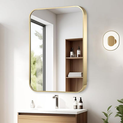 22x30 Inch Gold Bathroom Mirror, Brushed Gold Metal Framed Rectangular Mirror - Image 8