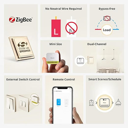 SONOFF MINI Duo-L Zigbee Smart Switch – No Neutral Wire, Zigbee 3.0, Dual - Image 2