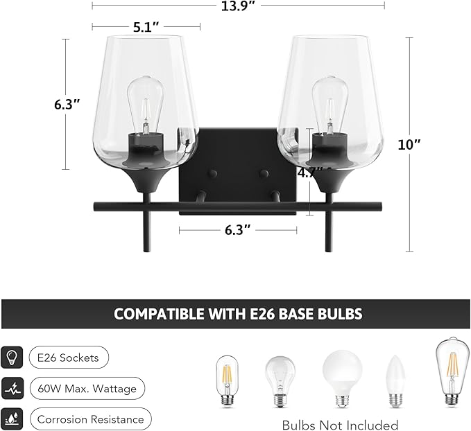 VONLUCE Bathroom Vanity Light, 2 Light Bathroom Light Fixture Over Mirror - Image 6