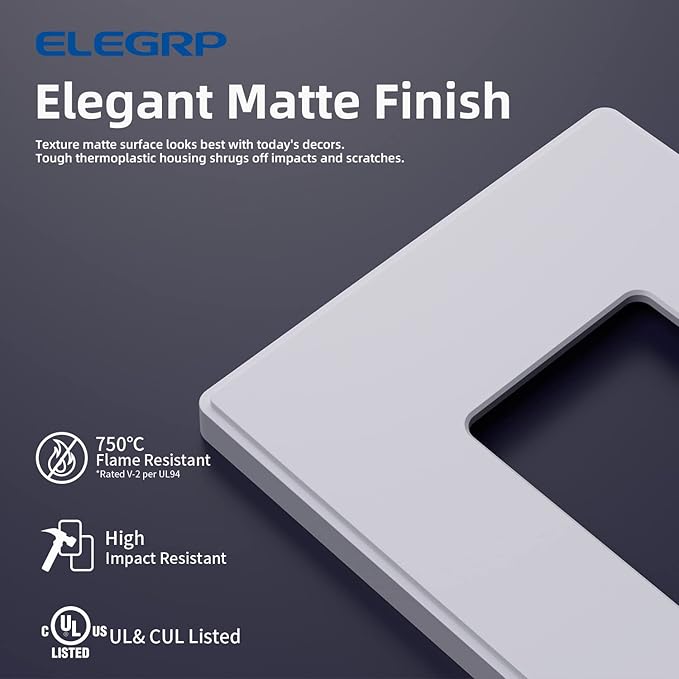 ELEGRP 1-Gang Screwless Decorative Wall Plates, Mid-Size Unbreakable - Image 2