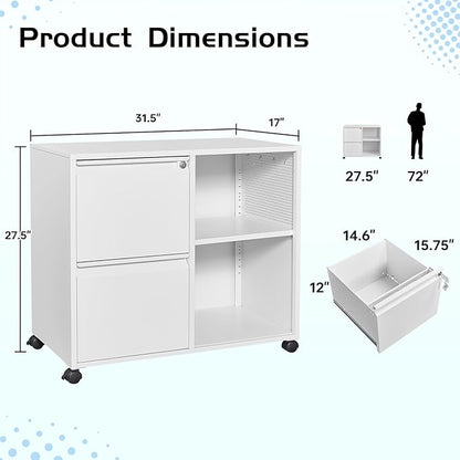 MIIIKO 2 Drawer File Cabinet on Wheels, Metal Filing Cabinets - Image 3