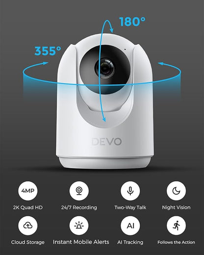 Devo Indoor Smart Cameras for Home Security 2K, 360 Pan-Tilt Human Pet Dog Baby - Image 4