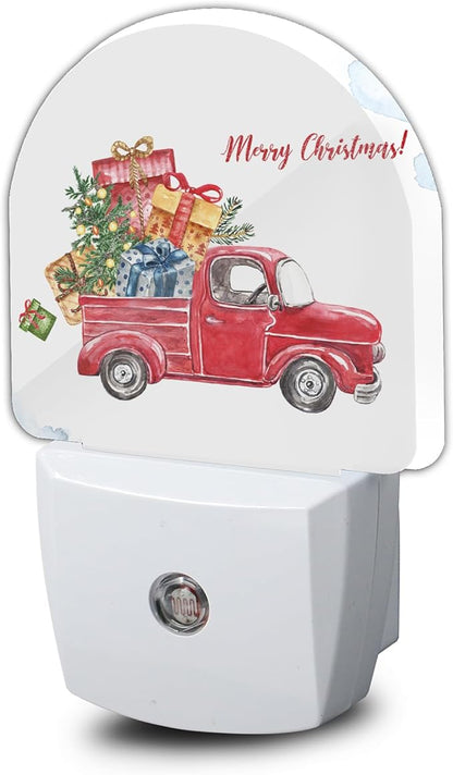 YESPOAK Merry Christmas Night Light, Dusk to Dawn Round Red Truck Gifts Night by YESPOAK