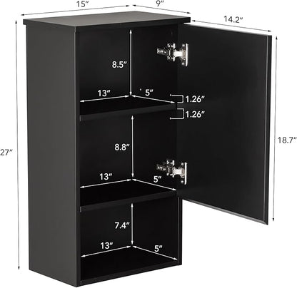 Bathroom Wall Cabinet with Single Door, Soft-Close Hinges, 15x27 inch Wooden - Image 2