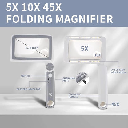 Magnifying Glass with Light, 3 Light Modes Folding Lighted Magnifying Glass - Image 5