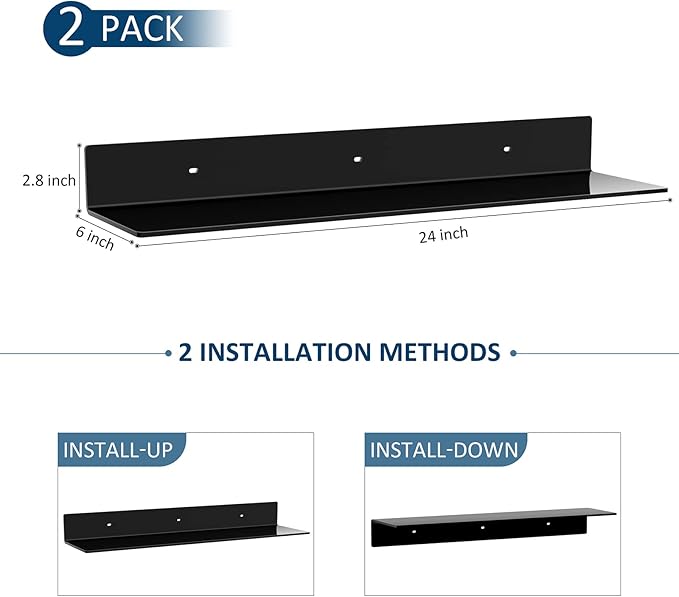 24 Inches Acrylic Wall Shelves 2 Pack, Floating Shelf - Image 3