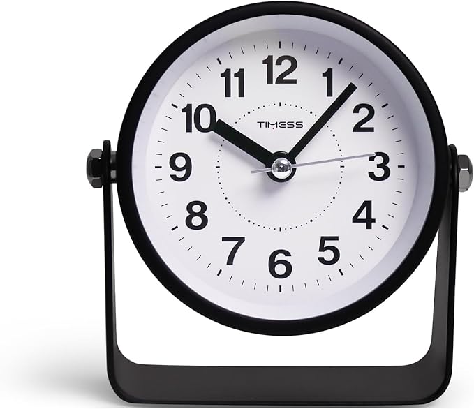 TIMESS Analog Alarm Clock, Silent Non-Ticking Quartz Movement, Battery-Operated - Image 2