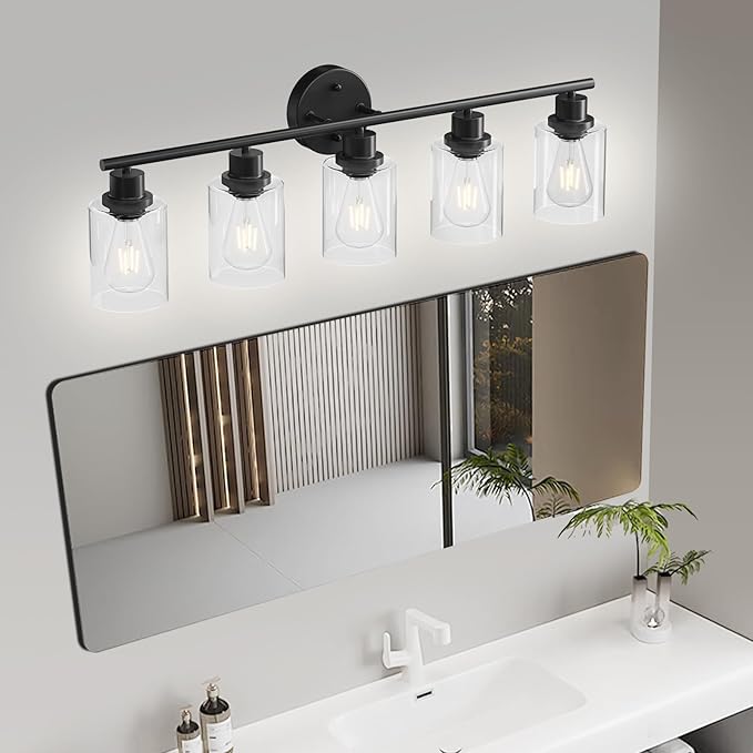 Guliaofo 5-Light Black Bathroom Vanity Lights, E26 Modern Bathroom Light - Image 4