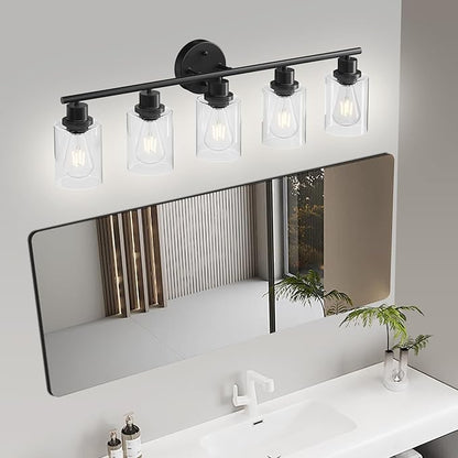 Guliaofo 5-Light Black Bathroom Vanity Lights, E26 Modern Bathroom Light - Image 4