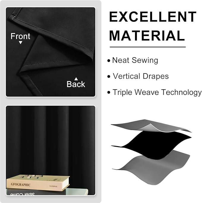 DWCN Black Blackout Curtains 84 Inches Long, Wide Window Drapes - Image 5