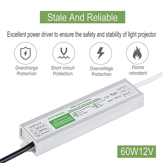 （Pack of 6） LED Driver 60 Watts Waterproof IP67 Power Supply Transformer - Image 2