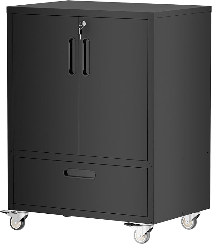 Metal Storage Cabinet with Wheels, Mobile Garage Storage Cabinet with 2 by BIZOEIRON