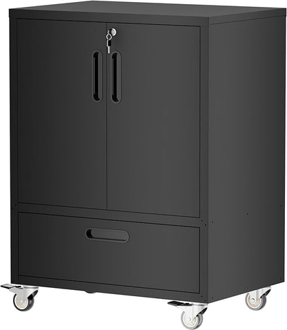 Metal Storage Cabinet with Wheels, Mobile Garage Storage Cabinet with 2 by BIZOEIRON