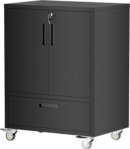 Metal Storage Cabinet with Wheels, Mobile Garage Storage Cabinet with 2 by BIZOEIRON