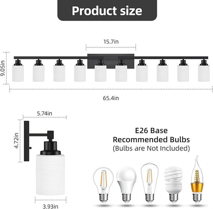 DIKAIDA 10 Light Bathroom Vanity Lights Over Mirror, 65.4 inch Black Vanity - Image 3