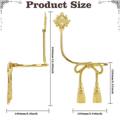 2 Pcs Gold Brass Hemp Rope Bow Curtain Tiebacks, Vintage Wall Mounted Curtain Holdbacks with Screw, Decorative Curtain Hooks for Living Room、 Bedroom and Home Office